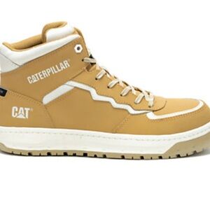 Caterpillar Women’s Tan and White High-Top Steel Toe Shoes